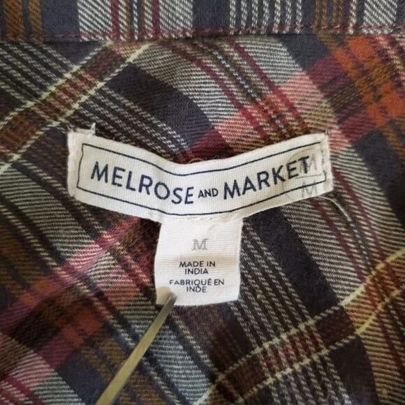 Melrose & Market Plaid Long Sleeve Button Down Blouse Womens Size M Brown Tan - Picture 7 of 9